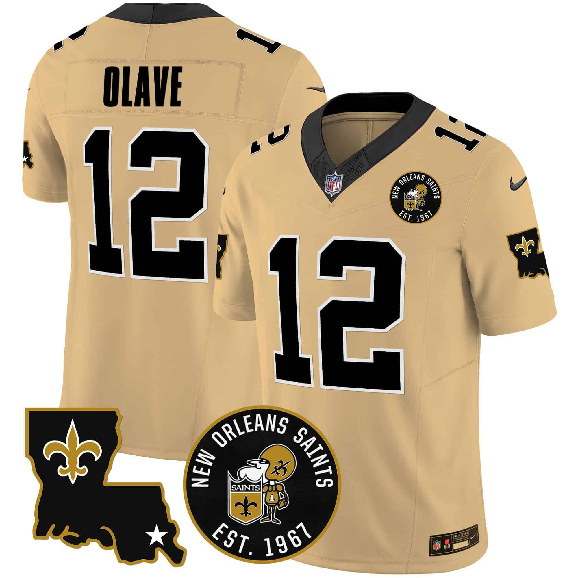 Men New Orleans Saints 12 Olave Yellow 2024 Nike 1967 Patch Vapor Limited NFL Jersey